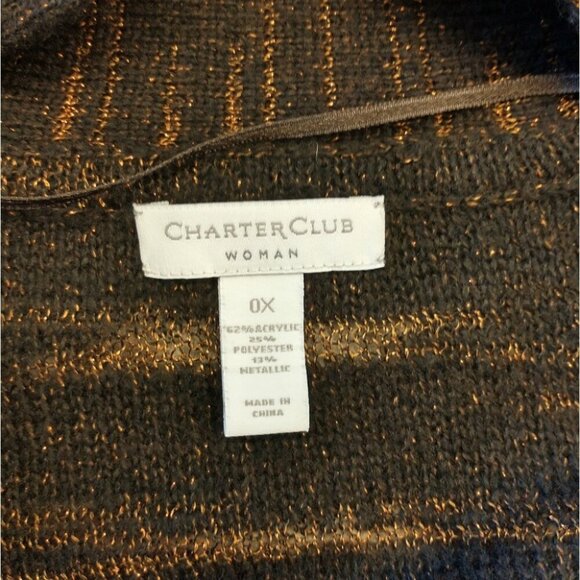 Charter Club Woman Brown and Bronze Belted Sweater Cardigan Duster Size 0X - Picture 4 of 14